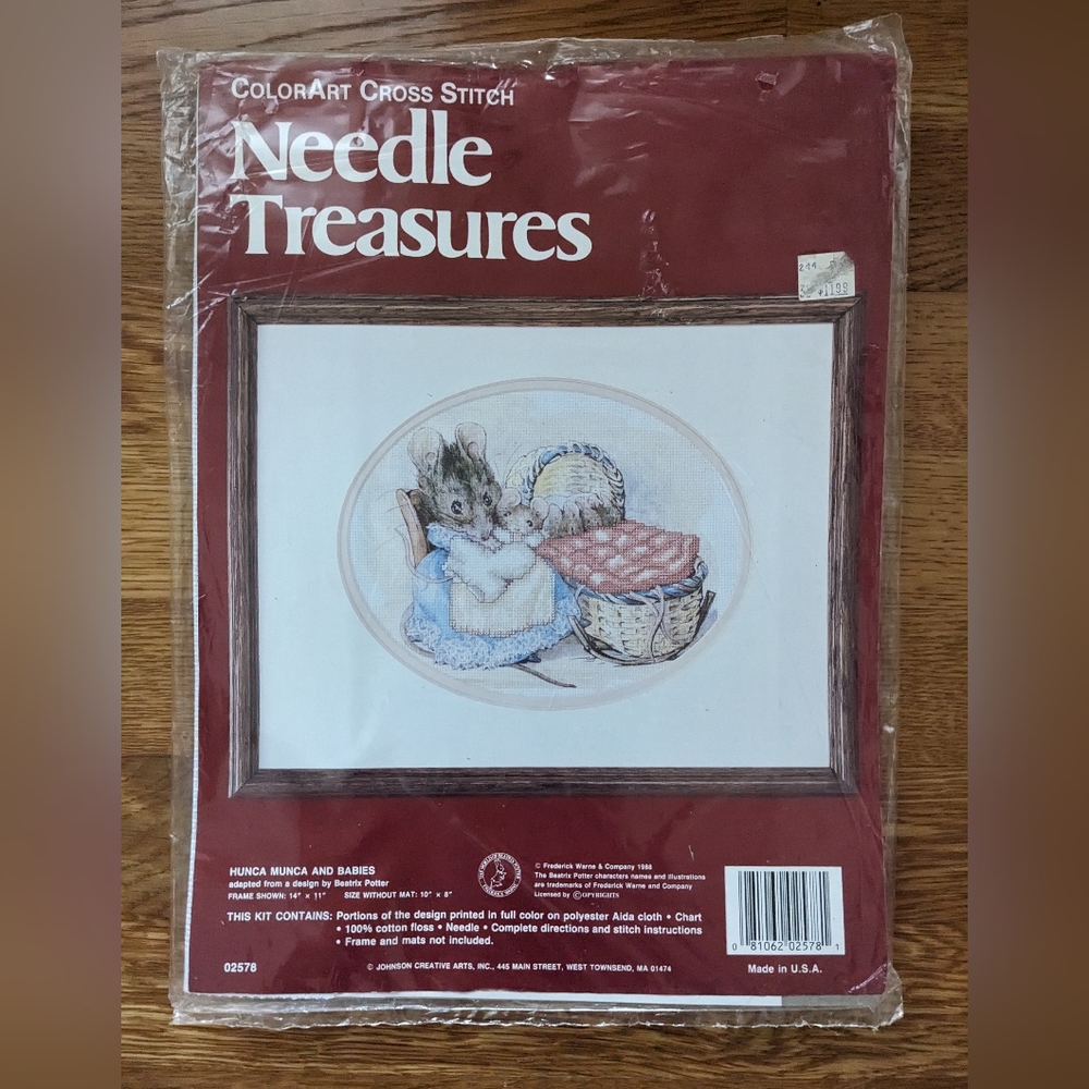 Vintage 1988 cross stitch mouse babies hunca munca 10 x 8 made in USA